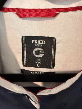 Navy Fried Premium Denim Brand Men's Button Down Dress Shirt Sz L